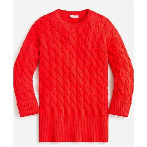 J. Crew Cotton-Blend Cable-Knit Side-Slit Crewneck Sweater - Picture 3 of 15